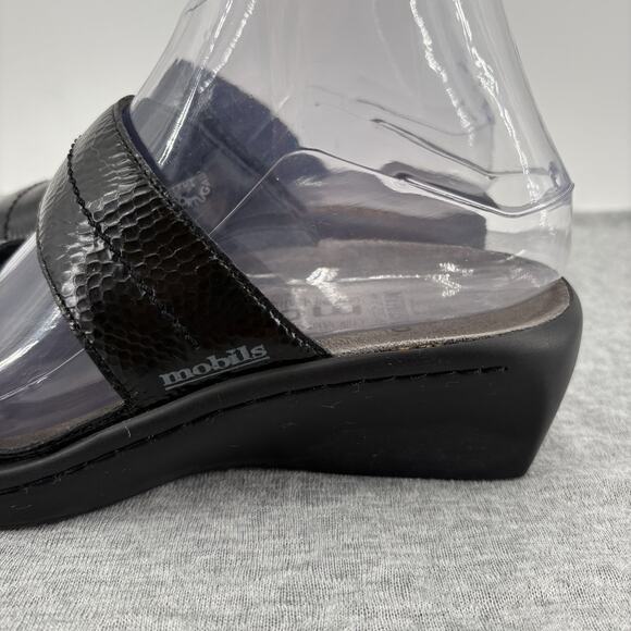 Mephisto Mobils Sandal 38/7.5-8 Air Relax Slip On Wedge Slide Black Leather - Picture 3 of 12